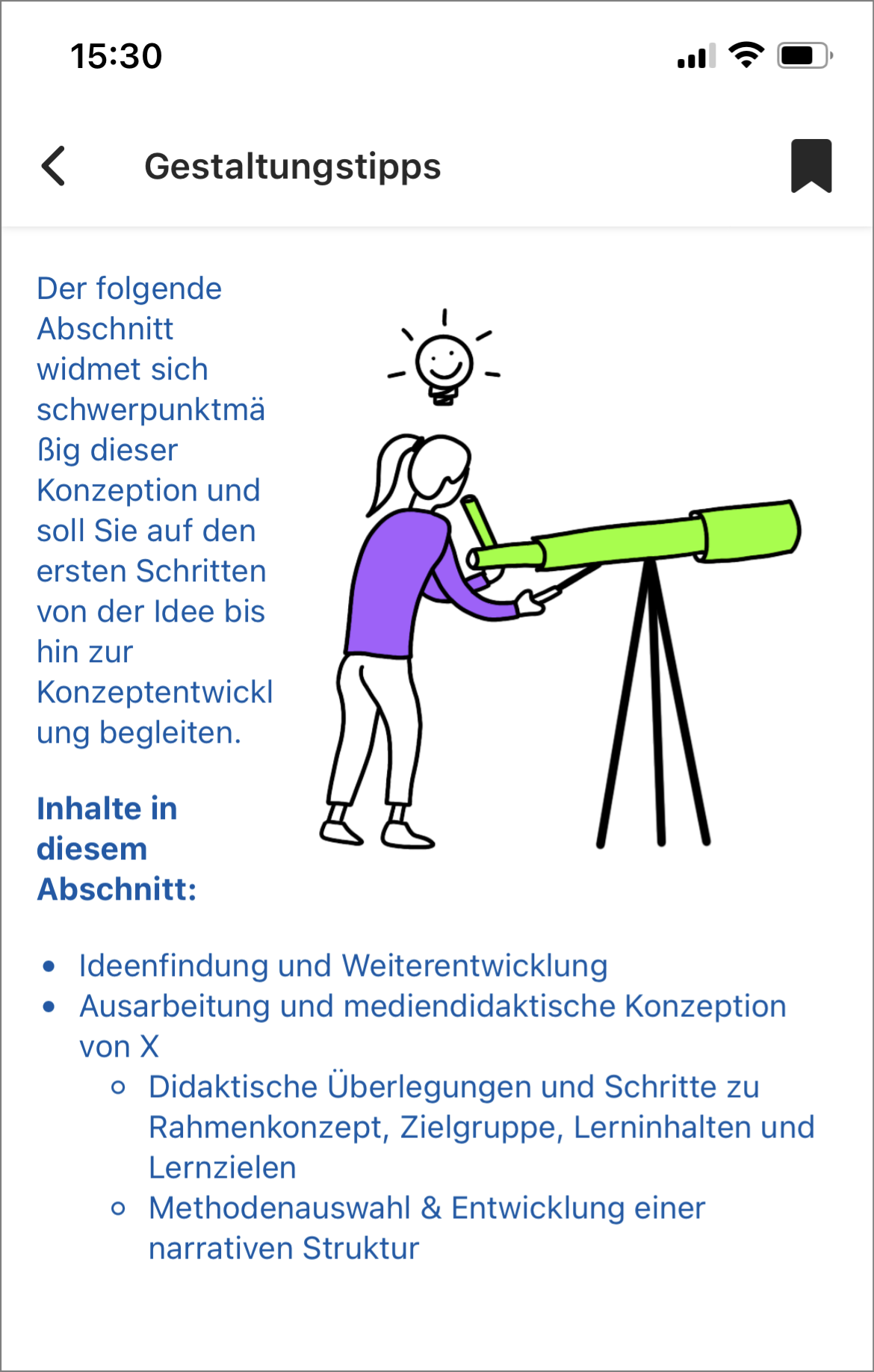 Screenshot davon, wie Text-Bild-Kombination in der Moodle App aussieht