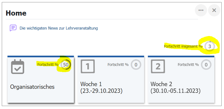 Screenshot wie Fortschrittsanzeige im Kachelformat aussieht