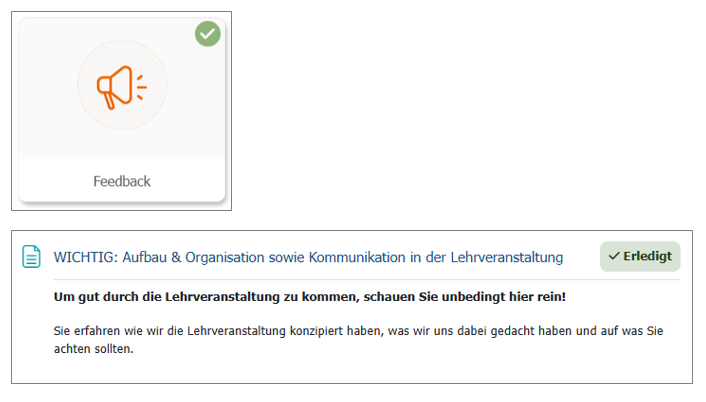 Screenshot wie Aktivitätsabschluss für Studierende aussieht