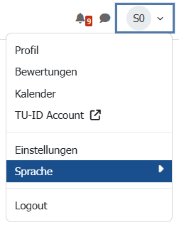 Screenshot von persönlicher Spracheinstellung in Moodle